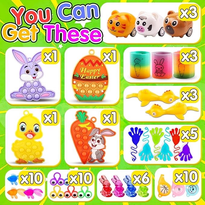 200PCS Easter Egg Fillers, Easter Basket Stuffers for Kids - Assorted Easter Toys for Egg Stuffers, Egg Hunt Prizes