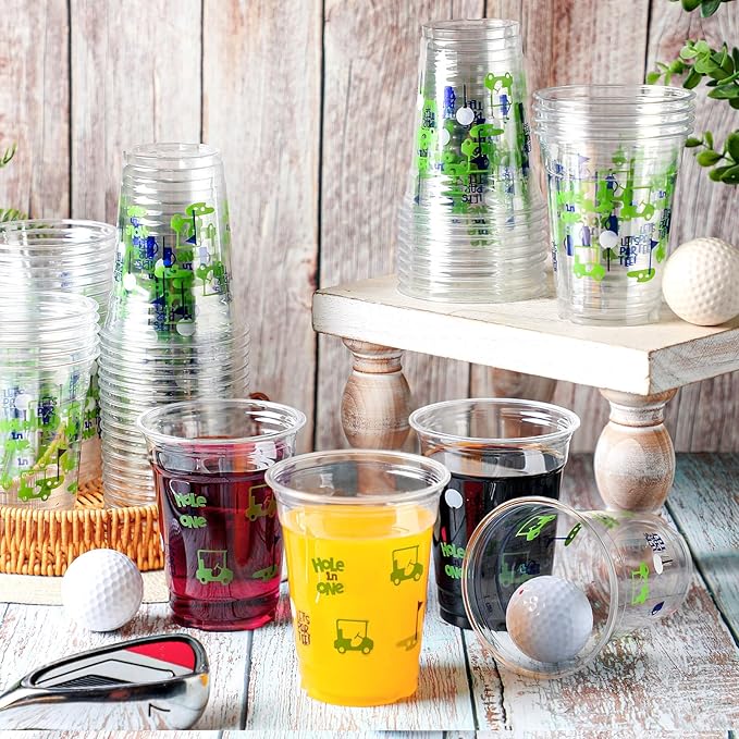 Qinyoung 100 Pcs Masters Golf Ball Party Supplies Bulk Clear Plastic Cups 12oz Disposable Let's Par-tee for Home Sports Golf Themed Birthday Bachelor Party Supplies Favors (Blue)