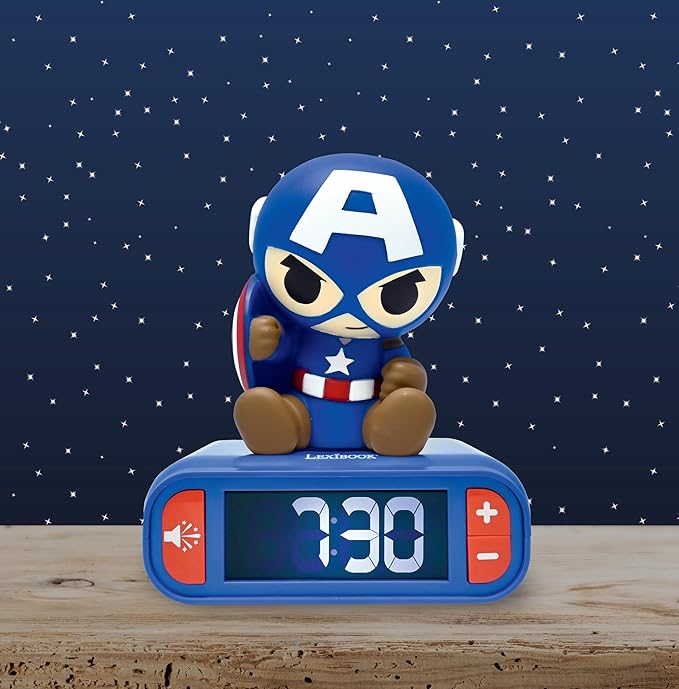 LEXiBOOK, Marvel Avengers, Avengers Nightlight Alarm Clock, Sounds and Melodies, Backlit LCD Screen, Luminous, Snooze, RL800AV1