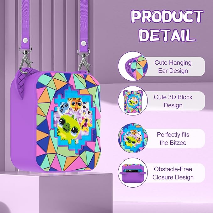 Silicone Case for Bitzee Magicals Interactive Toy, Protective Sleeve 2 in 1 Cover + Lanyard for Bitzee Magicals Interactive Toy Electronic Pets Accessories - Purple