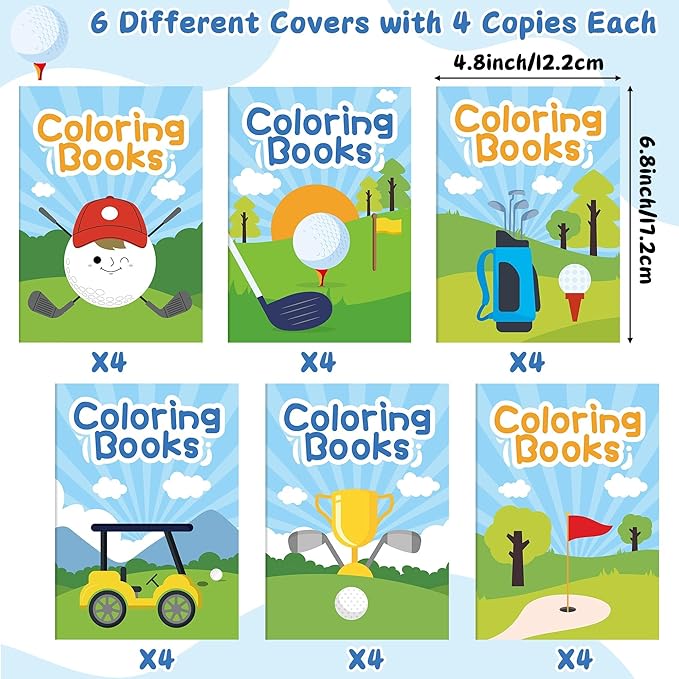 Golf Coloring Books for Kids - 24Pcs Bulk Sports Golf Theme Mini Coloring Booklet DIY Art Drawing Book for Toddlers Holiday Birthday Party Goodie Bags Stuffers Sunday School Classroom Favors