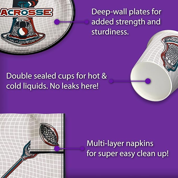Lacrosse Birthday Party Supplies Set Plates Napkins Cups Tableware Kit for 16