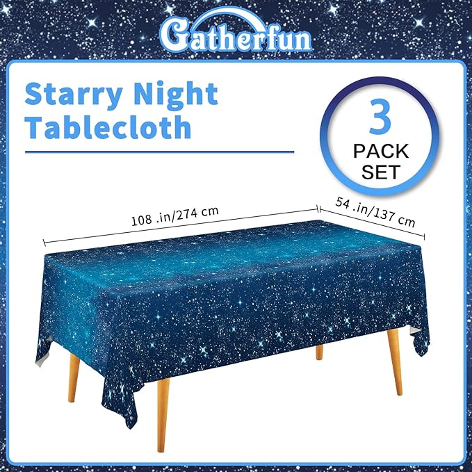 Gatherfun Space Tablecloth Space Stars Theme Party Supplies Starry Night Tablecloth Waterproof Plastic Galaxy Table Cover for Birthday Party Decorations 54x108 Inch 3PCS