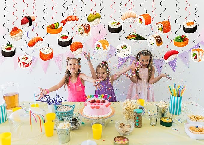 24 Pcs Sushi Hanging Swirls Sushi Ceiling Swirls Decorations Sushi Birthday Party Supplies for Japanese Sushi Birthday Baby Shower Decorations Sushi Party Decorations