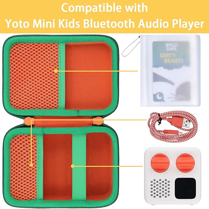 co2CREA Hard Case Compatible with Yoto Mini 2024 Edition Kids Audio Music Player Children Speaker Plays Audiobook Cards Radio and Hold up to Yoto 36 Cards, Orange Case