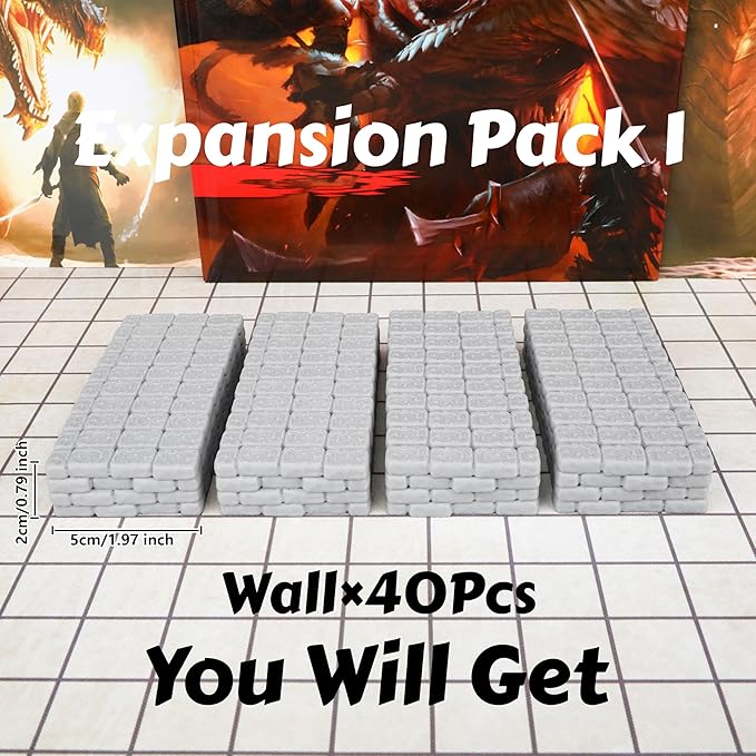 Dungeon Walls 40pcs 28mm Miniature RPG Terrain Modular System DND Terrain Building Accessories for Tabletop RPG Role Playing Scenes, Gift of Christmas Halloween for DM (Expansion Pack 1)