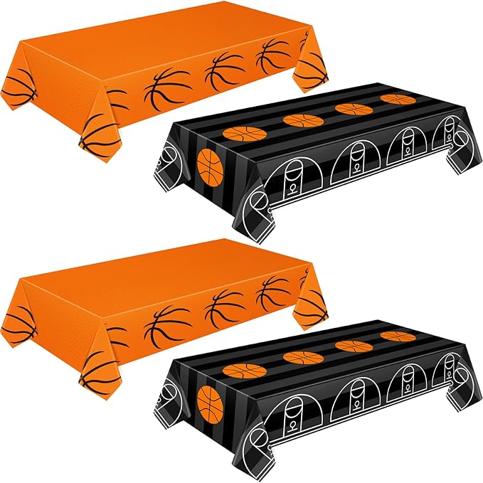 Mixweer 4 Pcs Basketball Plastic Tablecloth Birthday Party Decorations 54 x 108 Inch Basketball Field Rectangular Plastic Table Cover for Sports Theme Fan Sports Event Game Day Birthday Party Supplies