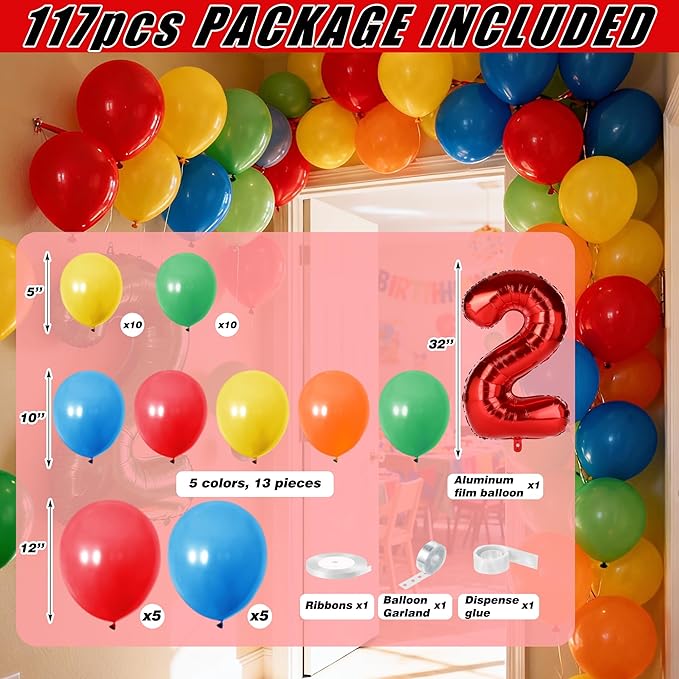 Happy 2nd Birthday Decorations for Baby - Friends 2nd Cookie Birthday Party Favor Red Brick Wall Street Party Supplies Includes Cake Topper Birthday Hat Backdrop Tablecloth Banner Arch Balloon