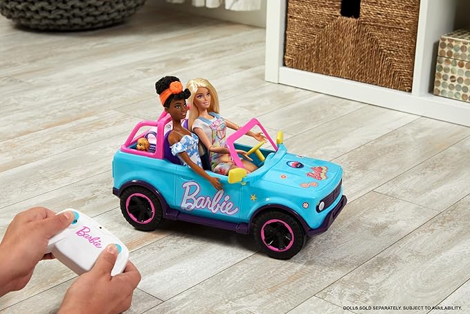 Hot Wheels Barbie RC SUV & Stickers, Can Hold & Store 2 Barbie Dolls & Accessories, Kid-Applied Stickers for Customization