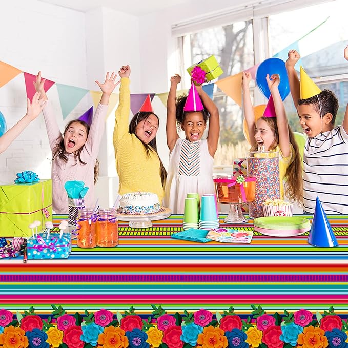 3 Pieces Mexican Fiesta Party Supplies Mexican Theme Tablecloths Fifth of May Table Covers Mexican Floral Stripes Tablecover for Happy Birthday Taco Weddings Baby Shower Party Favors Decorations
