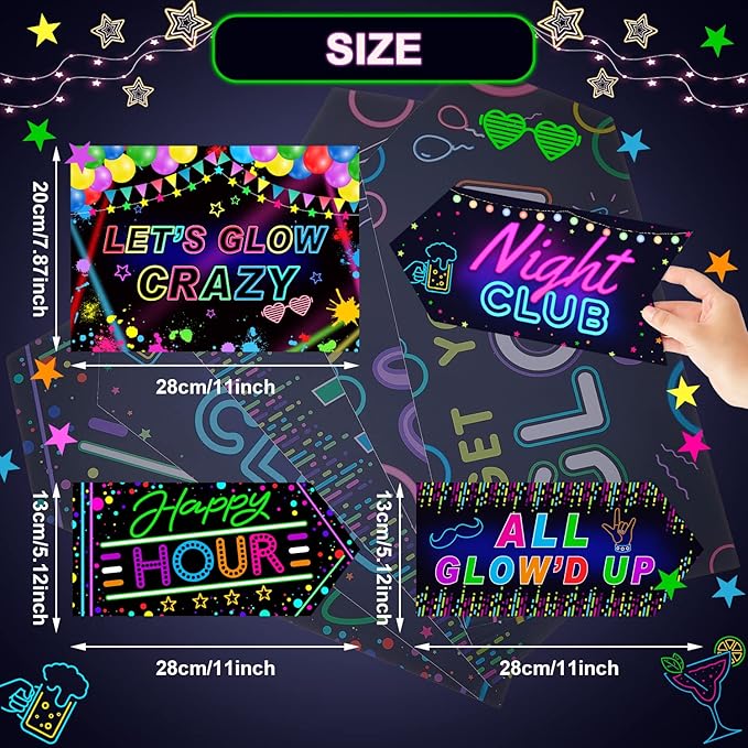 Gueevin 20 Pcs Party Supplies Decorations Home Sign Cutouts for Party Decorations Supplies(Glow in The Dark)
