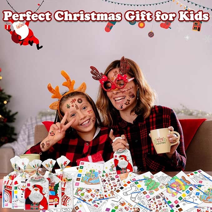 Christmas Party Favors for Kids, 120Pcs Water Coloring Books & 320Pcs Temporary Tattoos Bulk for Goodie Bags Stocking Stuffers Classroom Prizes Christmas Crafts Gifts for Kids Party Supplies