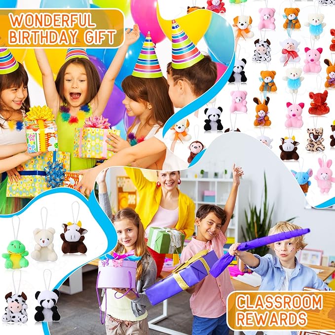 60 Pack Mini Stuffed Animal Bulk Small Plush Animal Toys Miniature Stuff Animal Keychain Set for Easter Egg Party Favors, Valentine s Day Gift, Goodie Bag Fillers, Carnival Prizes, Classroom Rewards