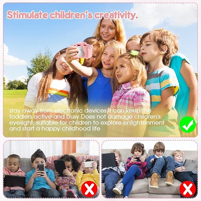 Kids Camera, 2 Lens Selfie Camera for Kids, HD Video Digital Camera for Girls, 3 4 5 6 7 8 9 Year Old Girl Christmas Birthday Gifts,Toddler Camera Toys with 32GB Card Pink