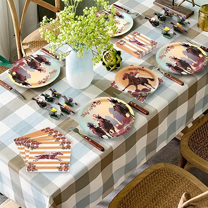 180Pcs Kentucky Derby Day Party Supplies Serve 60, Disposable Derby Horse Paper Plates and Napkins Set for Kentucky Derby Decorations Horse Birthday Party
