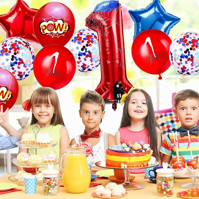 Cartoon Hero 40 Inch Red and Blue Spider Theme Number Foil Birthday Decoration Balloons, Cartoon Party Birthday Supplies, Number large Balloons for Spider Theme Party (1)