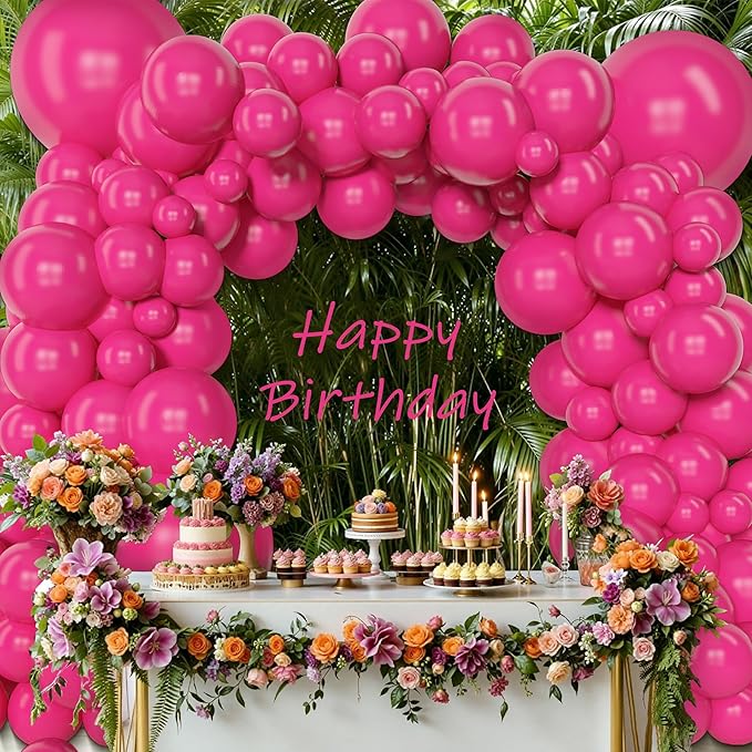 Amandir 153 Pcs Hot Pink Balloons Arch Garland Kit, Different Sizes 18 12 10 5 Inch Hot Pink Latex Balloon for Valentine's Day Wedding Anniversary Baby Shower Princess Birthday Party Decorations