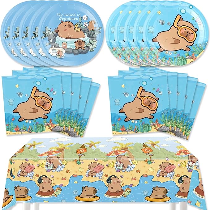 41pcs Capybara Party Supplies,Kapybara Birthday Party set Include dessert plate,Napkin and Tablecloth,Used for Capybara Birthday Party Decoration