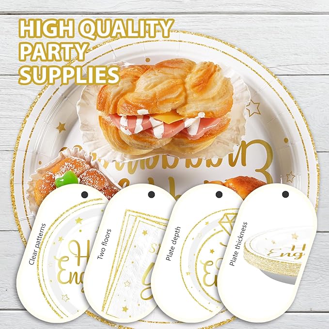 96Pcs Happy Engagement Party Supplies Gold Just Engaged Plates and Napkins Tableware Sets She Said Yes Engagement Decorations for Engaged Proposal Wedding Bridal Shower Married Party Favors Serve 24