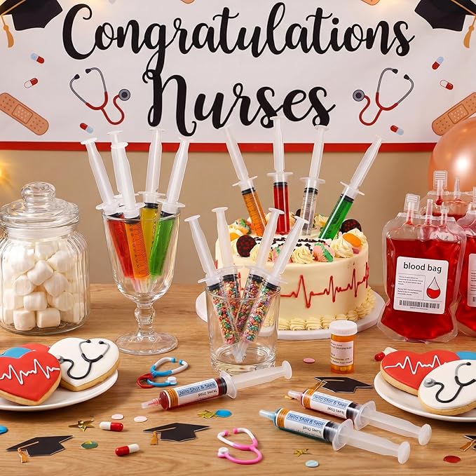 40 Pcs Nursing Graduation Party Supplies, 20 Pcs Plastic Syringes for Drinks, 20 Sticky Labels, Class of 2026 Graduation Decoration Nurse Party Supplies Bsn Rn Lpn Gift (10 ml)
