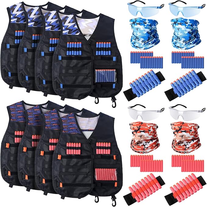 Sosation 16 Sets Kids Tactical Vest Compatible with Nerf Party Favor Accessories, Face Mask Wrist Ammo Holder Toy Gift Supplies Boys (Orange and Blue)