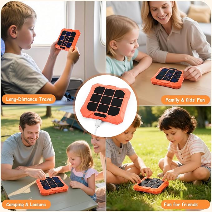 Tic Tac Toe Game, 6-in-1 Electronic Tic Tac Toe with Mute & Rechargeable - Handheld Travel Board Game for Kids Ages 4+, Adults, Family - Educational Learning Toy for Boys Girls, Orange