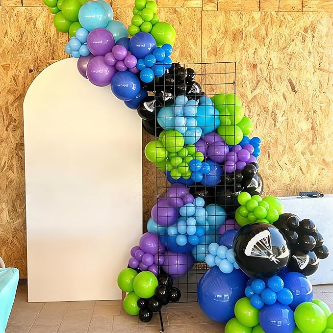 Green Purple Teal Balloons, 50PC 12 Inch Purple Blue Teal Fruit Green Black Parachute Print Balloons for Boys Game Theme Birthday Baby Shower Graduation Party Decorations