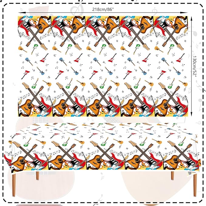 4 Pack Music Theme Party Tablecloth, Guitar Birthday Party Decorations for Rock Birthday Party Supplies 54 x 86 Inch