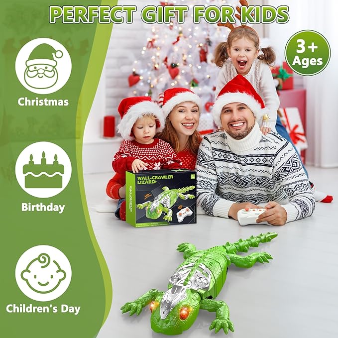 Wall Crawler Gecko, Rechargeable Remote Control Robot Kids Toys, Floor/Wall Crawling Dual Modes Wall Climbing Gecko Electric Lizard Toy, Prank Toys Birthday Gifts for Boys & Girls Ages 3 & Up