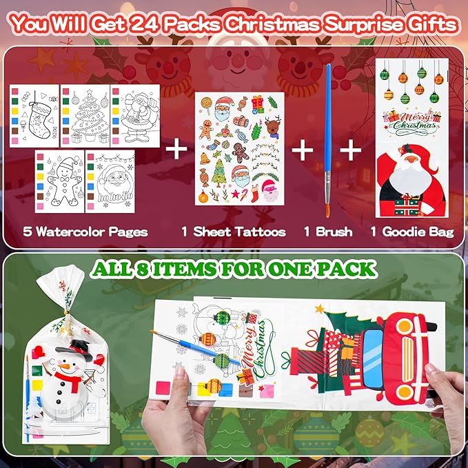 Christmas Party Favors for Kids, 120Pcs Water Coloring Books & 320Pcs Temporary Tattoos Bulk for Goodie Bags Stocking Stuffers Classroom Prizes Christmas Crafts Gifts for Kids Party Supplies