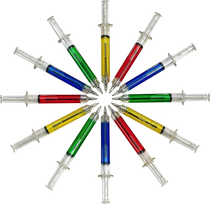 Bedwina Syringe Pens - (Bulk Pack of 120) Retractable Fun Multi Color Novelty Pen for Nurses, Nursing Student School Supplies, Birthdays, Stocking Stuffers and Toy Party Favor Gifts
