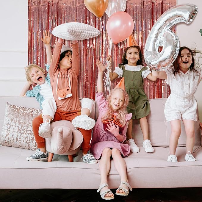 3 Pack Rose Gold Fringe Curtain Backdrop Birthday Bachelorette Party Decorations Metallic Tinsel Streamers Foil Backdrop Christmas Graduation Wedding New Year Party Decorations