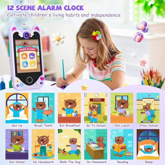 Kids Smart Phone for Girls - Toddler Christmas Birthday Gift, Pretend Phone with Touchscreen, Dual Cameras, Learning, Music Player, Games, 32GB Card, Ages 3-10, Unisex