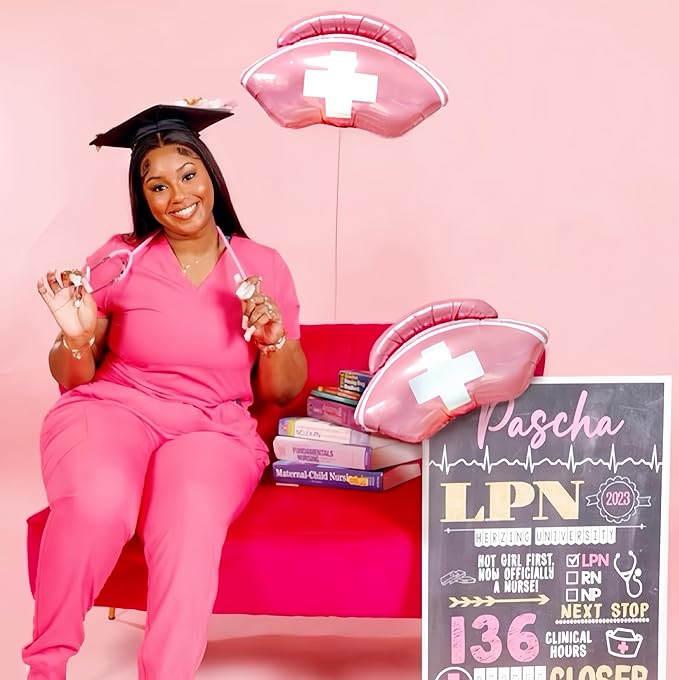 3Pcs Pink Nurse Cap Balloons/Nurse Party Decorations/Nurse Graduation Decorations/Nursing Graduation Party Supplies/Nursing School Graduation Party Decoration/Nurse Balloons