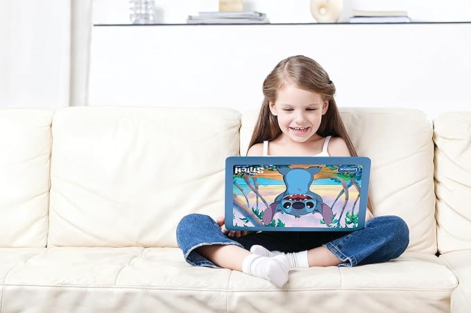 Lexibook, Disney Stitch, Bilingual French/English Educational Computer, Children's Toy with 124 Activities for Learning, Fun and Piano, Blue/Purple, JC598Di1