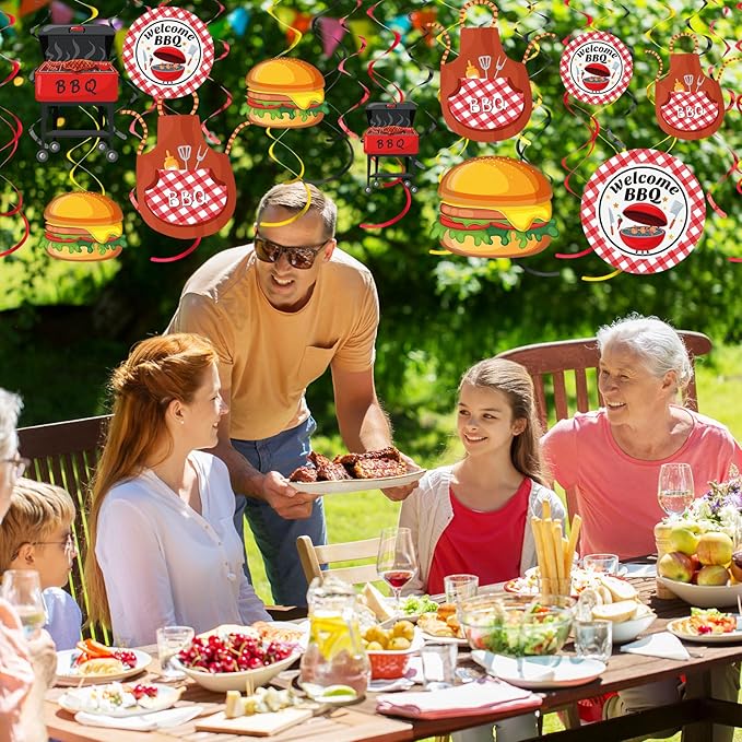 Ireer 54 Pcs Summer Picnic Party Hanging Decor Picnic Birthday Hanging Swirl BBQ Decoration Swirls for Barbecue Decor for Summer BBQ Birthday Carnival Party Supplies Decoration(Basic)