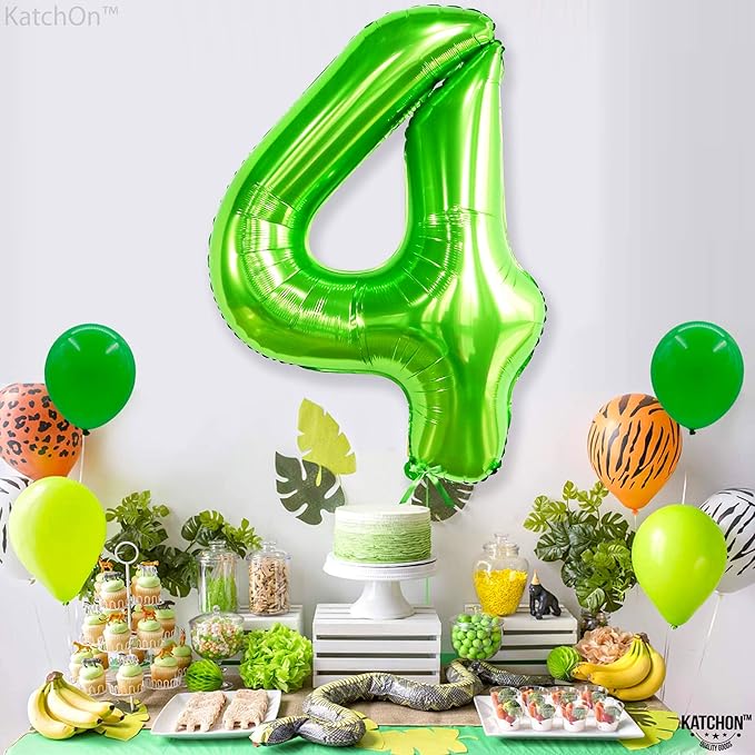 KatchOn, Light Green Number 4 Balloons - 40 Inch | Green 4 Balloon Number for Birthday Party Decorations | Lime Green Balloon for Dinosaur Birthday Decorations 4 Year Old Boy | Anniversary Decoration