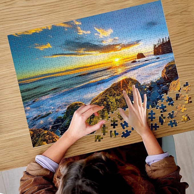 500 Pieces Puzzle for Adults - Olympic National Park Jigsaw Puzzle for Adults Teens,Recycled Cardboard Sunset Beach Puzzle 500 Pieces,Challenging Game for Family Fun & Gift Idea,20.5 x 15 in