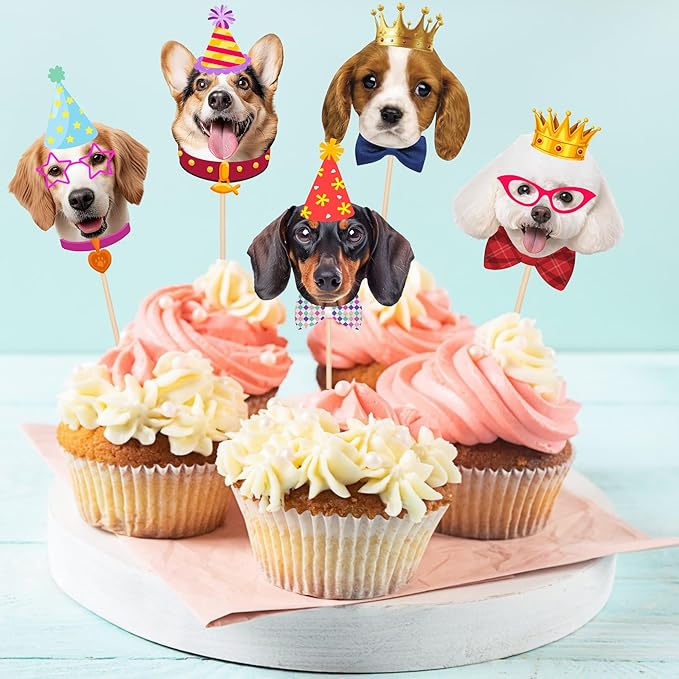 Pet Dog Cupcake Toppers, 24 PCS Pet Dogs Themed Birthday Party Supplies Cute Puppy Birthday Party Baby Shower Party Cake Decorations