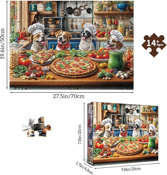 Funny Dog Pizza Jigsaw Puzzle, 1000 Piece Puzzle for Adults, Food Kitchen Puzzles, Animal Pet Lover Challenging Puzzles, Interlock Perfectly No Dust, Gifts for Easter Mother’s Day