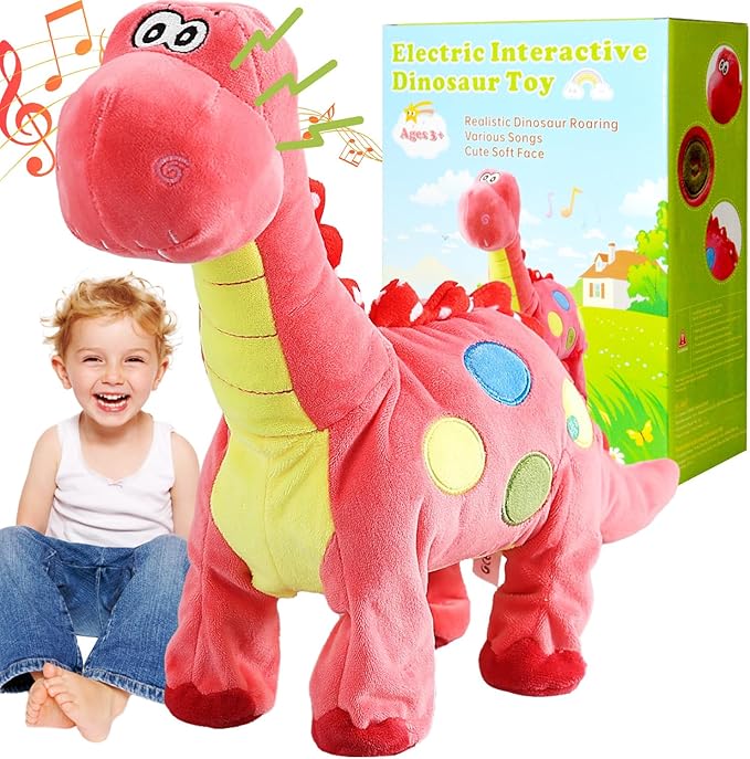 Pink Dinosaur Toys for Girls Walking Nodding, Roaring, Repeating What You Say, Touch & Button Control Eyes Turn Red Realistic Pet, Toy Gift for Kids Christmas Birthday Easter Toddlers