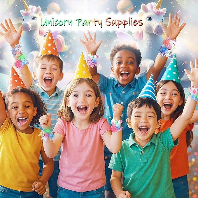 Light Up Slap Bracelets for Kids 6 Pack Party Favors for Girls Birthday, LED Unicorn Wristbands Bracelets for Goodie Bag Fillers & Party Supplies