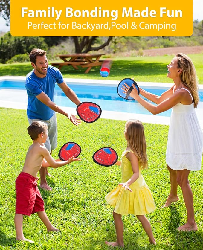 JoyCat Toss and Catch Ball Game for Kids, 4 Paddle Sticky Ball Set, Toddler Baseball Catch Toy, Outdoor Game for Beach, Yard&Camping, Family Sports Easter Basket Stuffer Gift for Boys Girls Ages 3-12