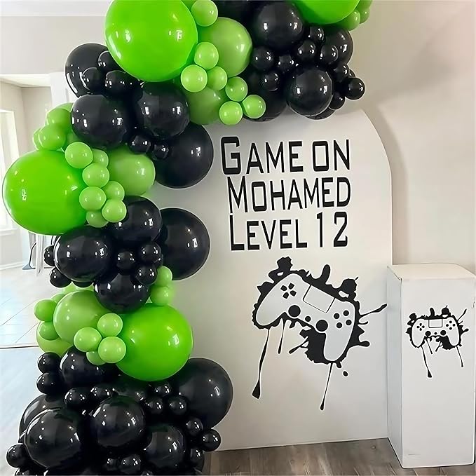 Green and Black Balloons, 35PCS Lime Green Black Silver Balloons, Gamer Latex Balloon for Boys Men Football Video Game On Level Favor Theme Jungle Theme Graduation Birthday Party Decorations Supplies
