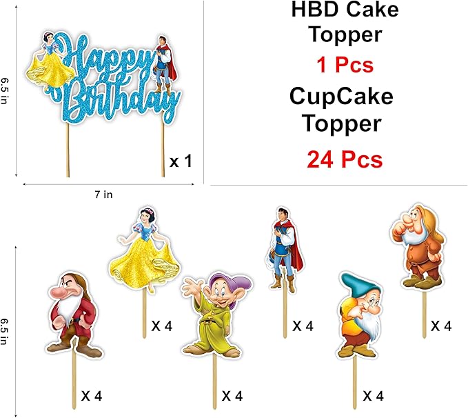 "Snow White and the Sevn Dwafs Theme Birthday Party Supplies – Princess Fairy Tale Decorations for Girls Birthday and Magical Celebrations – Includes Cake Toppers, Banners, Cupcake Picks & Garland"
