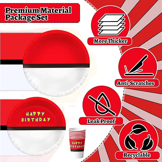 196Pcs Cartoon Animation Birthday Party Supplies Decorations for Birthday,Cartoon Theme Party Favors Including Banner, Plates, Cups, Napkins, Cutlery and Tablecloth for 24 Guests