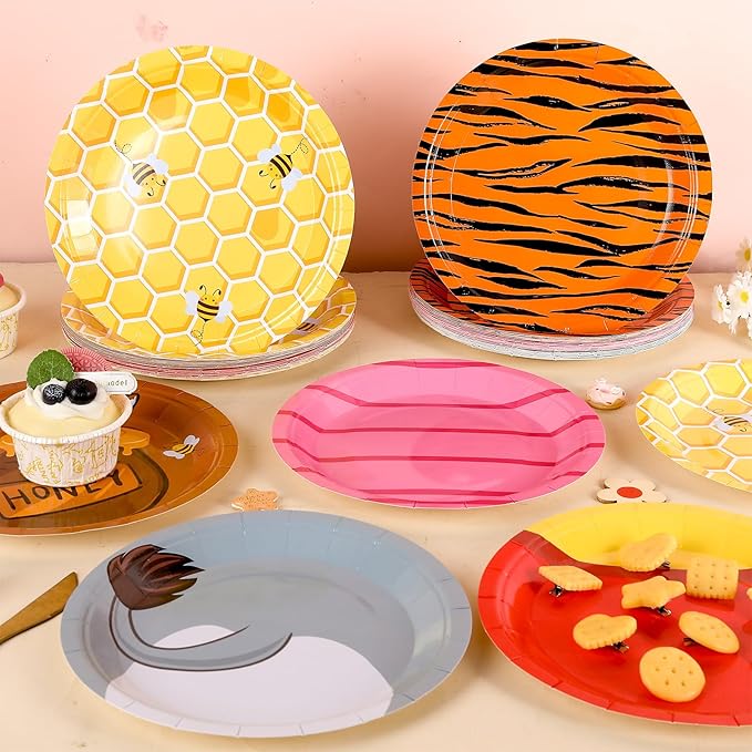 60pcs Cute Bear Paper Plates for Baby Shower, Birthday Decorations, Classic Bear Party Paper Dessert Plates Baby Shower Decorations for Birthdays Party Supplies Favors