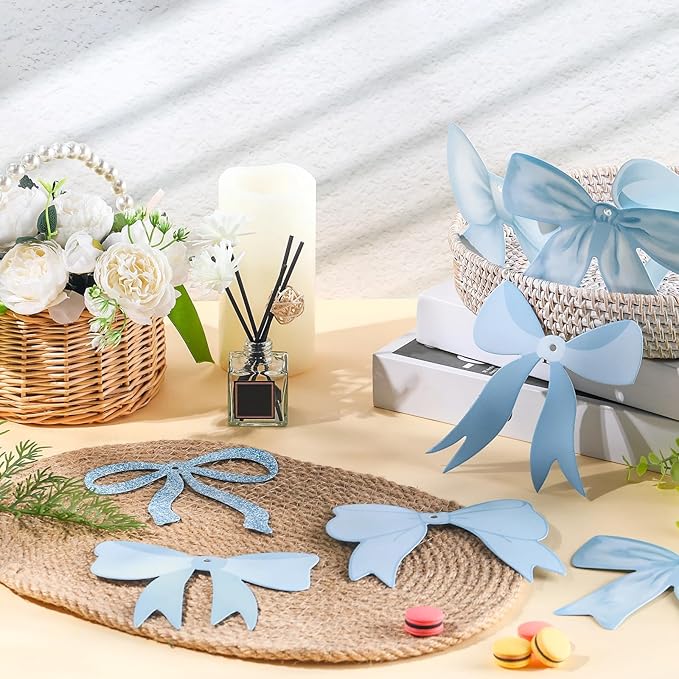 28 Pcs Bow Birthday Decorations Coquette Bow Birthday Hanging Swirls Decorations for Bridal Shower Party Supplies Wedding Christmas Party (Blue)