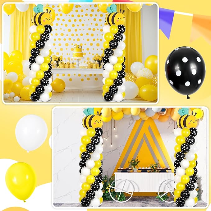 2 Sets Bee Birthday Party Balloon Column Stand Kit With 102 Bumble Bee Foil 5.57Ft Adjustable Balloon Tower Stand With Base Honey Bees Arch Column for Gender Reveal Birthday Baby Shower Party Supplies