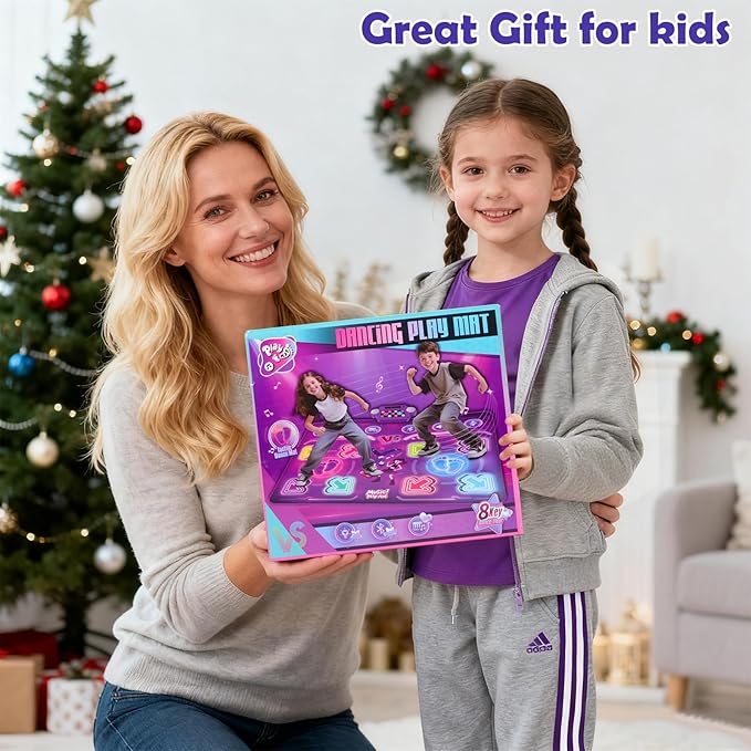 Amy & Benton Upgraded 2-Player Dance Mat for Toddlers 3-5,Dance Mat Toys for 4-8 Year Old Kids,Light Up Play Mat 8-Button with Bluetooth,Electronic Music Games Birthday for Girls Boys